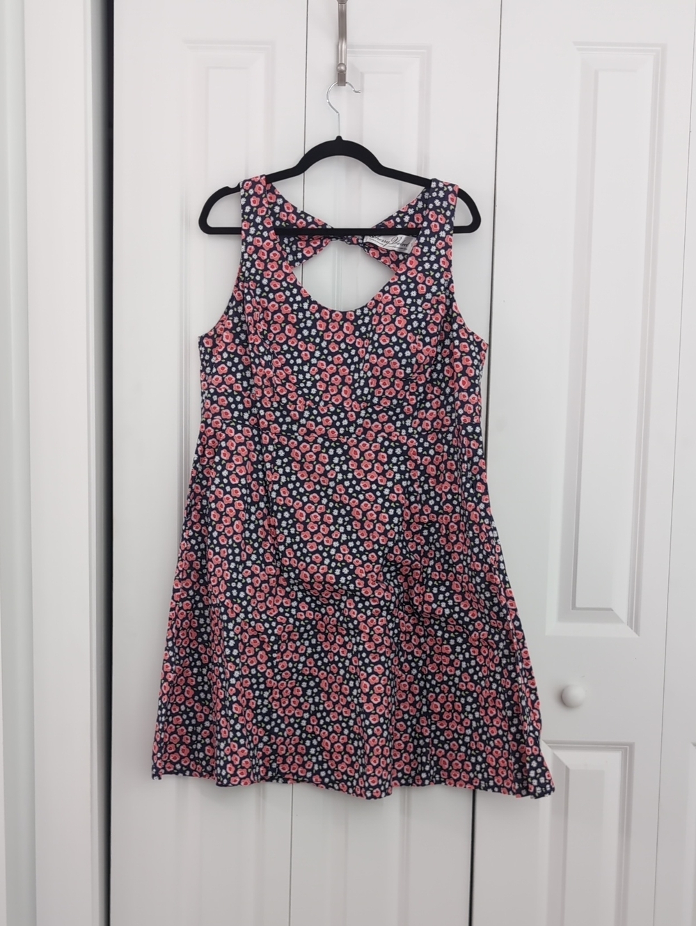 Cherry Velvet Navy Floral Bow-Back Dress - Pink Floral Print